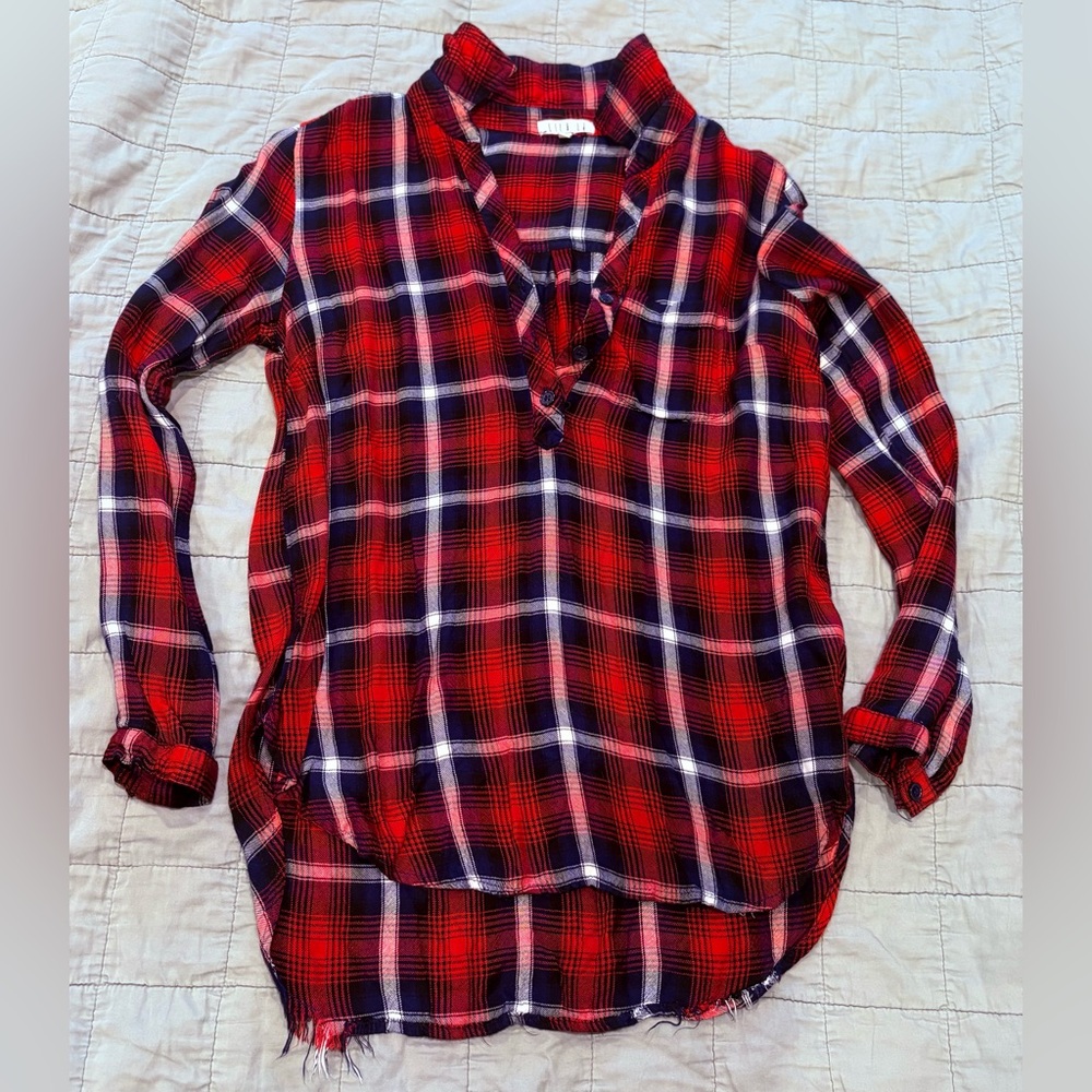 Red and Blue Long Sleeve Cuffed Sleeve Button Down Shirt